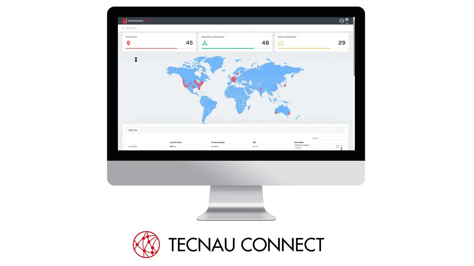 Tecnau Connect Shown on a PC Monitor